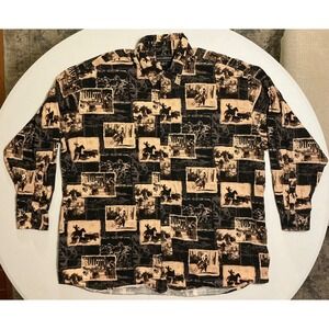 VTG‎ Y2K Bit & Bridle Rodeo Cowboy Horse AOP Shirt Men 3XLT Cotton Western